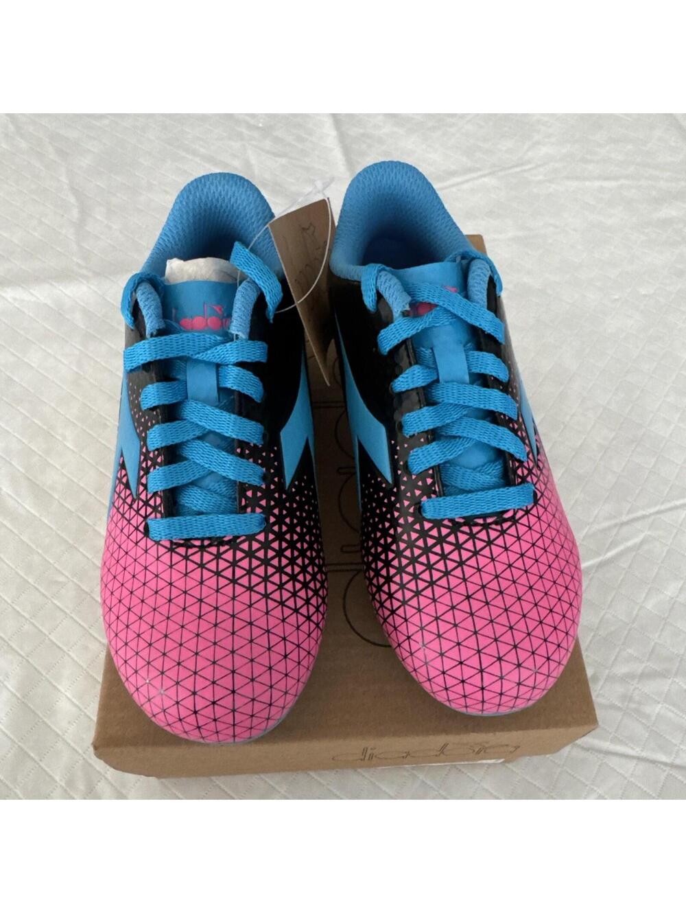 Diadora Cattura GR LPU JR Kids Black Blue Pink Cleats Size 10